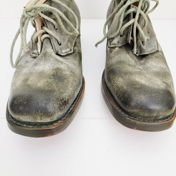 Cherevichkiotvichki Distressed Olive Square Toe Heeled Brogues 37 7 - Picture 2 of 10